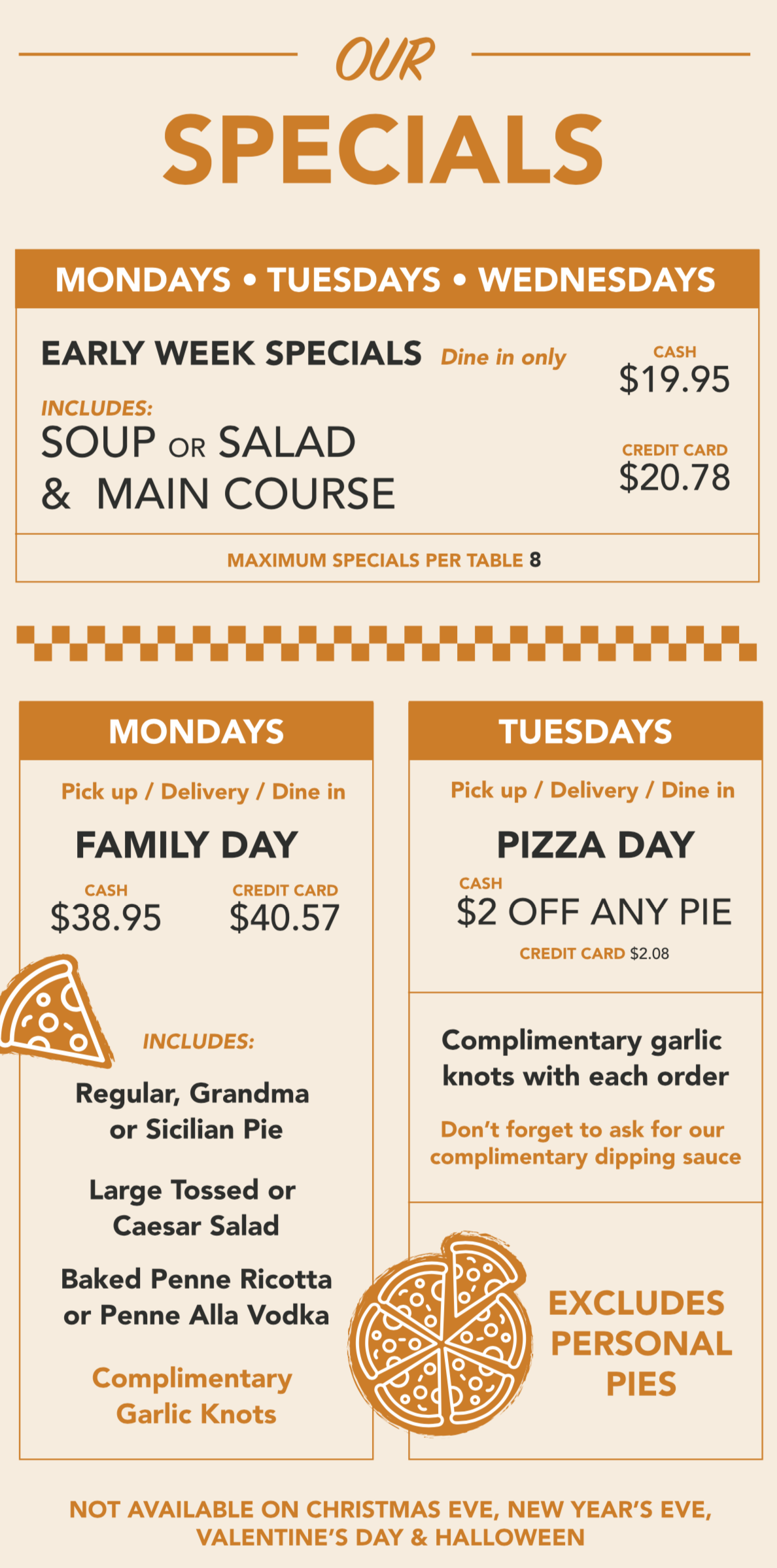 Specials Calda Pizza Italian Pizzeria & Restaurant